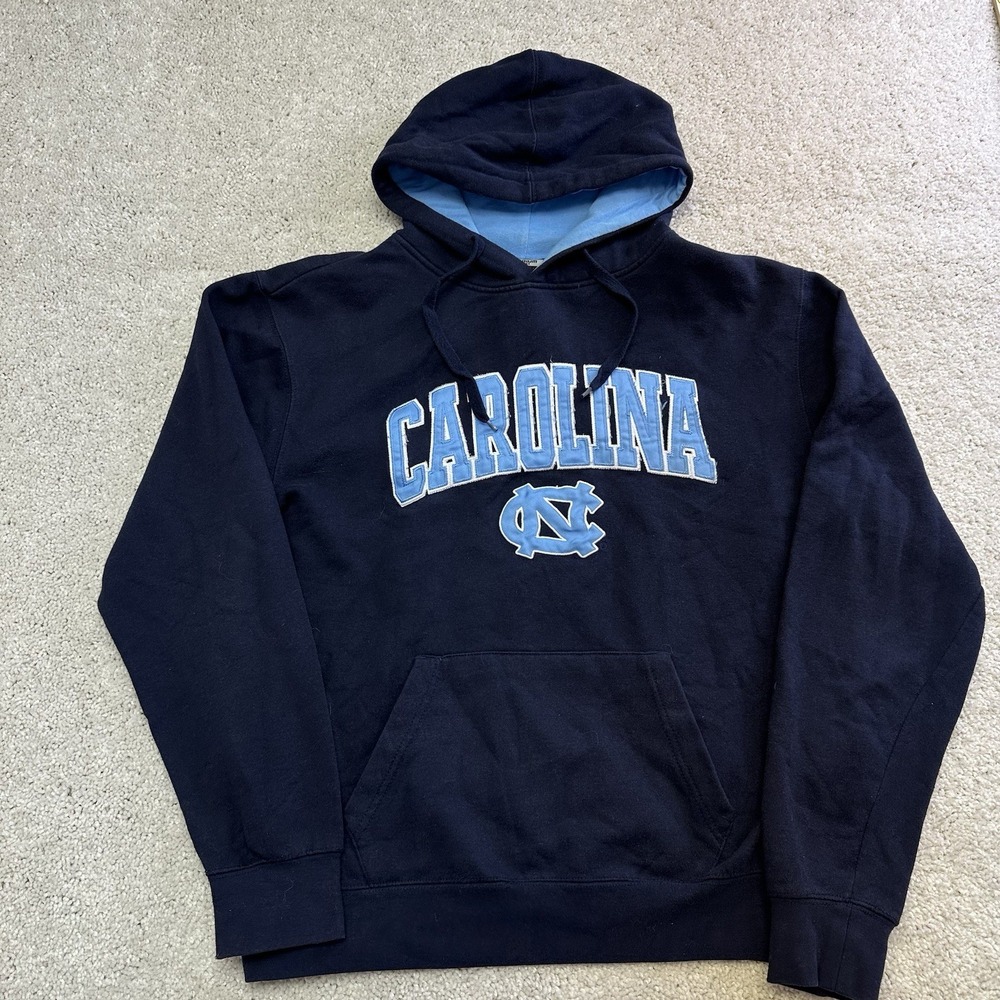 Vintage North Carolina Tar Heels Hoodie Mens M Navy Blue NCAA Pullover Logo